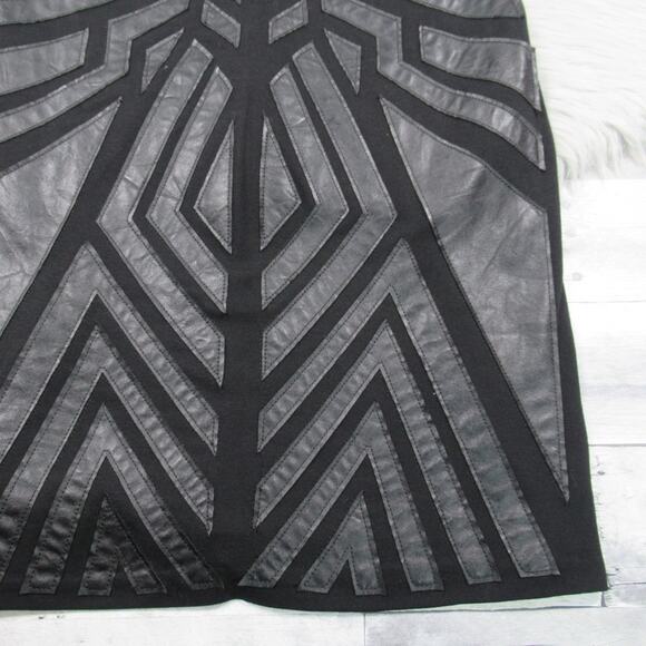 GREYLIN Ollie Black Faux Leather Geometric Patch Sheath Dress Size Large - Picture 7 of 11